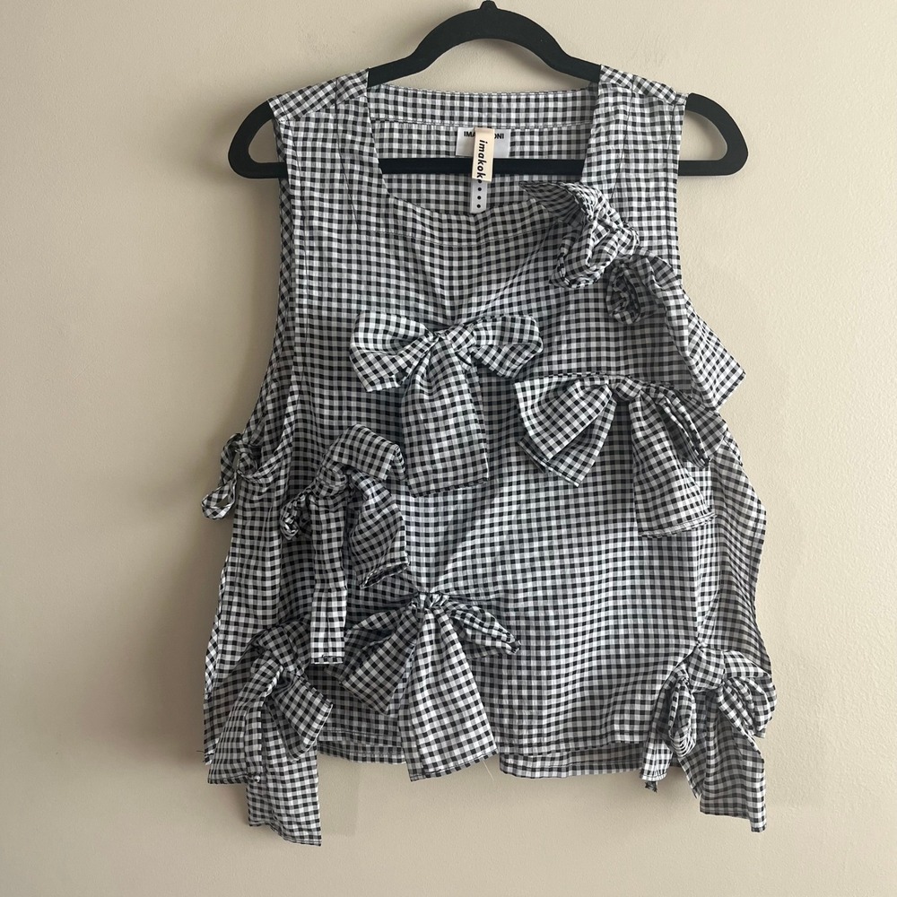 Imakokoni Gingham Check Top Size M Softgirl Bow Ruffle Sleeveless Designer